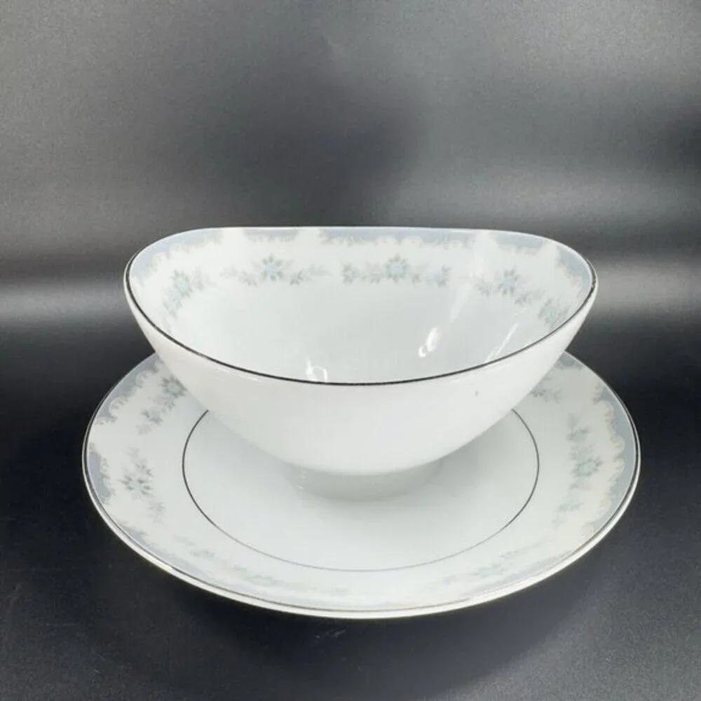 Vintage Narumi Gravy Boat W Attached Underplate Japan‎ China Blue Flowers VTG